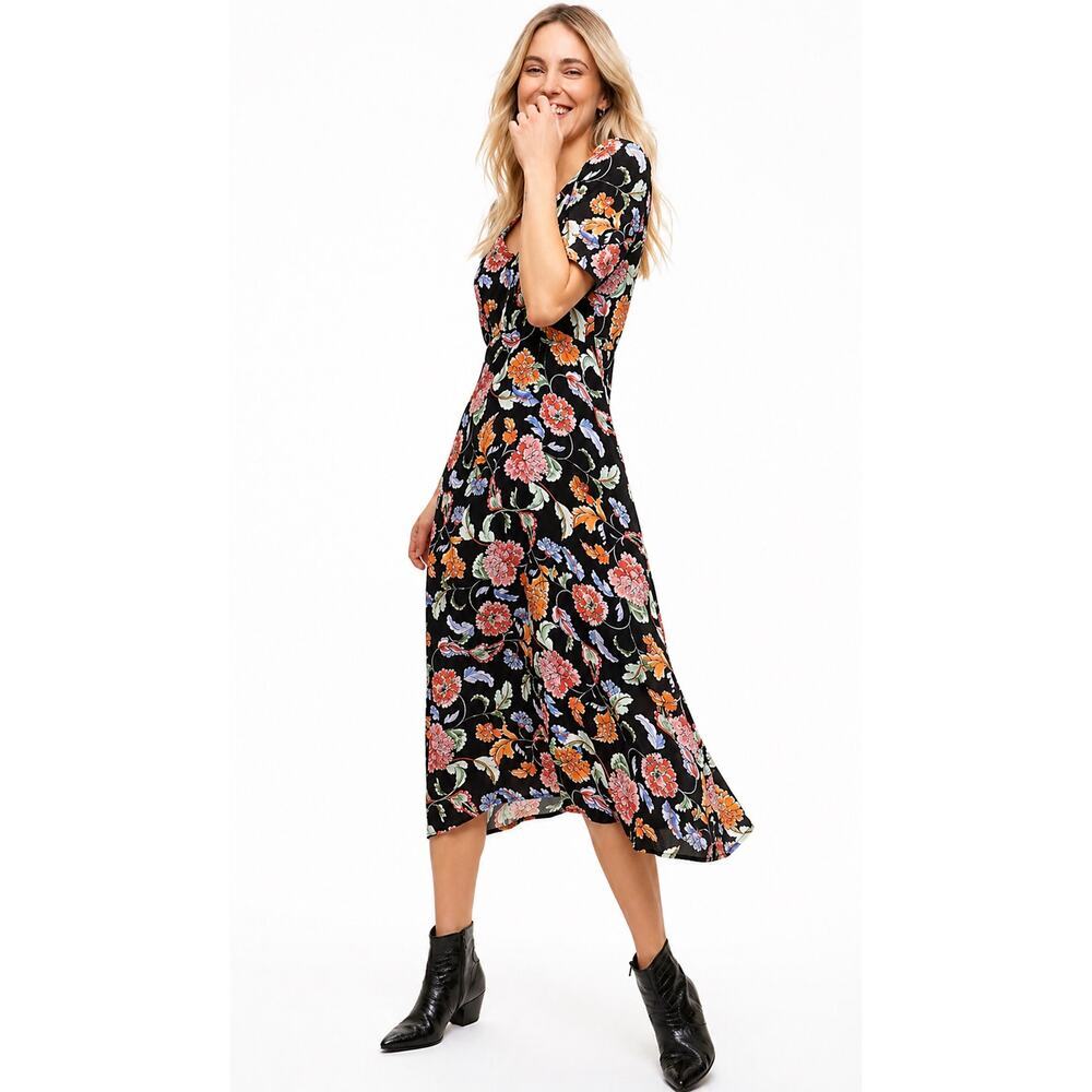 Kachel x Anthropologie Emma Floral Midi Navy Dress Sz 16 Boho Cottage Casual
